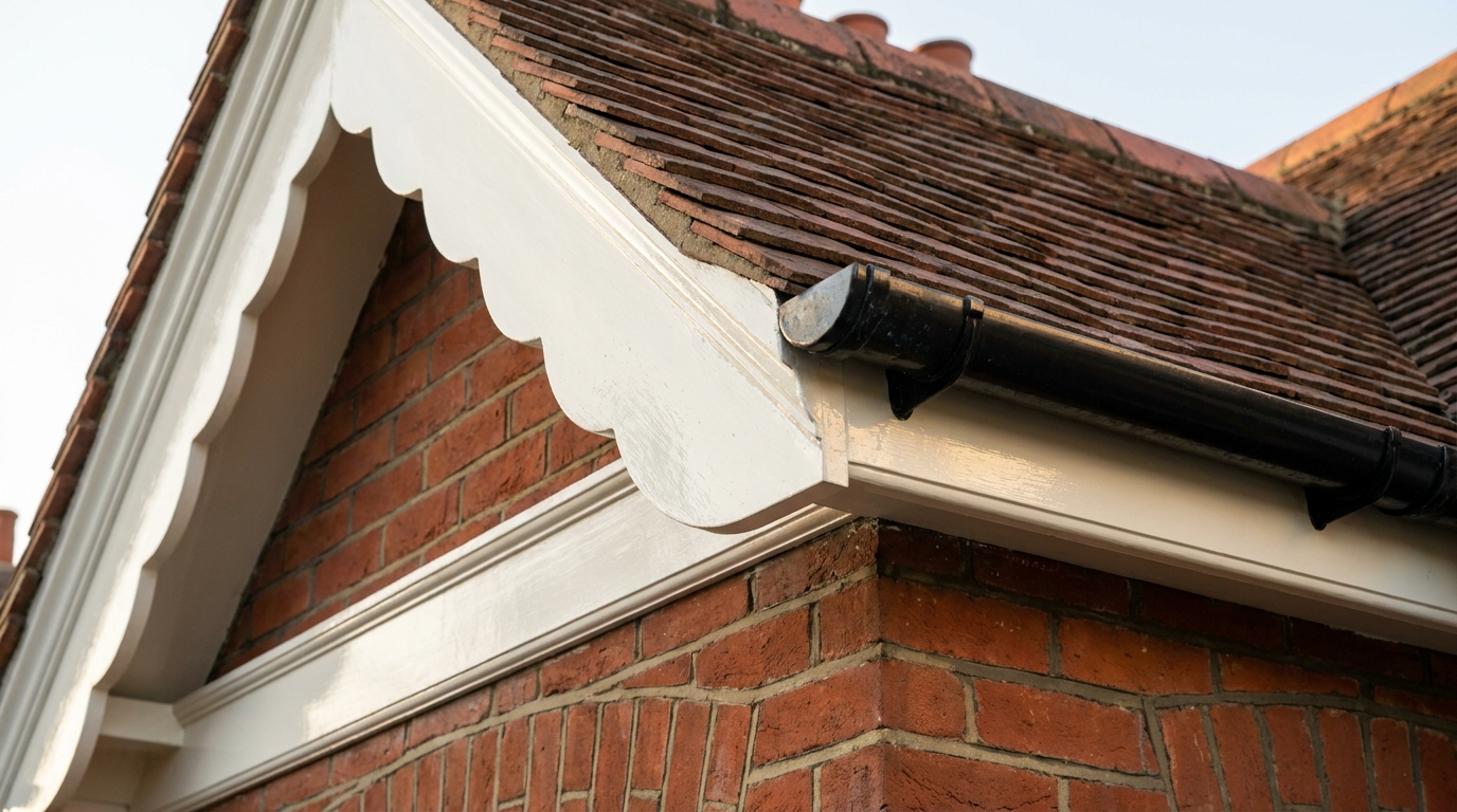 UK Edwardian semi with sympathetically restored painted-timber bargeboards and fascias