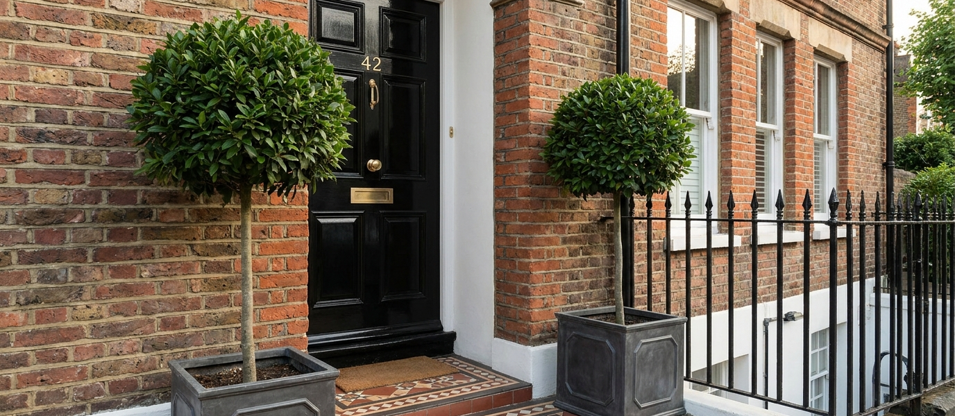Topiary Planters And The Trick Of Symmetry By The Door